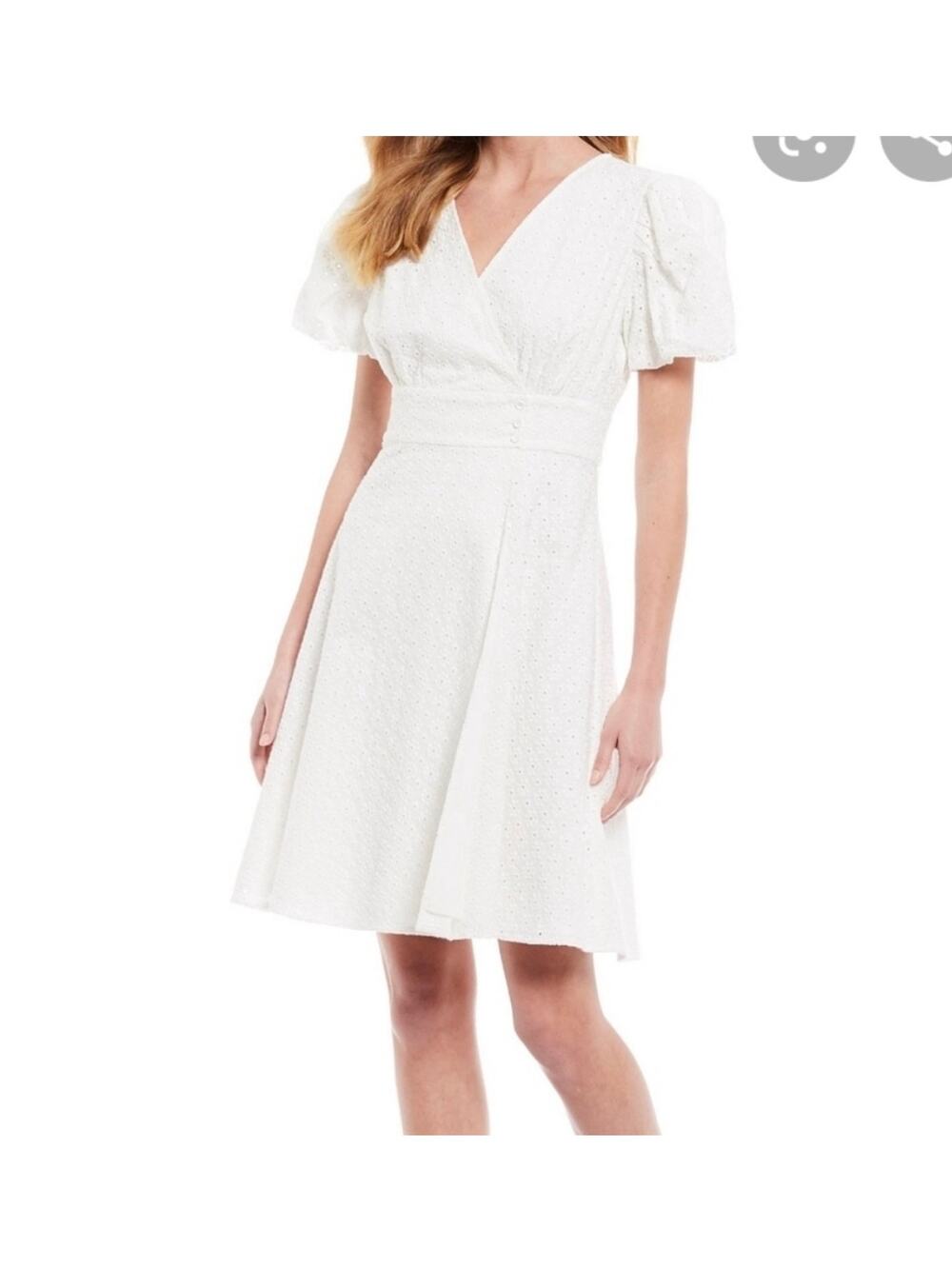 A Loves A White Wrap Lace Eyelet Dress Small Balloon Sleeve V Neck Feminine